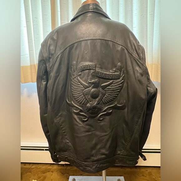 Harley Davidson Moto Jacket Mens Embossed Eagle Motorcycle Biker Black Leather - Picture 2 of 6
